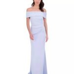 VESTIDO DE FIESTA COLOR CELESTE TALLA M ELASTICADO – MACYS MARCA ELIZA J- USA