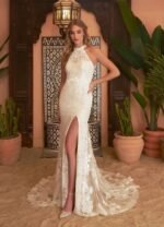 VESTIDO DE NOVIA MARFIL CHAMPAN ELEGANTE TALLA L - USA