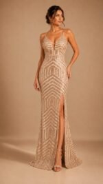 VESTIDO DE FIESTA TALLA S  COLOR DORADO - USA
